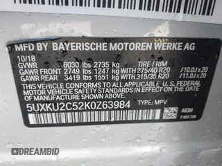 2019 BMW X6 xDrive35i with VIN 5UXKU2C52K0Z63984, listed as a IAAI auction lot 41612265 with 65,634 mi miles. Bid and sale history available at carsss.com. Image 9.