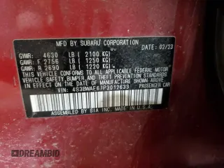 2023 Subaru Legacy Premium with VIN 4S3BWAF67P3012633, listed as a Copart auction lot 54764075 with 30,035 mi miles and Salvage title. Bid and sale history available at DreamBid. Image 12.