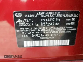2016 Hyundai Sonata SE z VIN 5NPE24AF4GH412123, wystawiony jako Copart lot #59001385 z przebiegiem 74 621 mil mil oraz Szkoda całkowita • Salvage title. Historia ofert i sprzedaży dostępna na DreamBid. Obrazek 13.