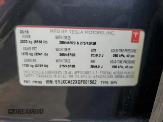 2016 Tesla Model X 70D with VIN 5YJXCAE2XGF001562, listed as a Copart auction lot 53539225 with 73,274 mi miles and Salvage Title. Bid and sale history available at carsss.com. Image 12.