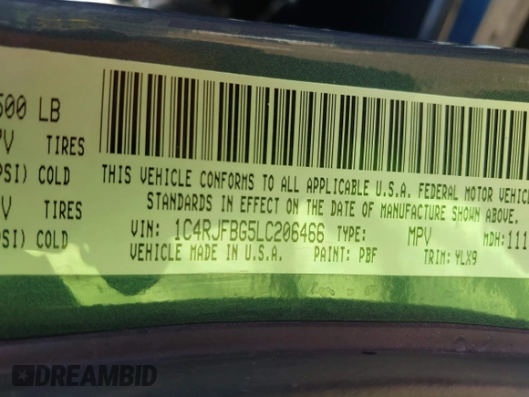 2020 Jeep Grand Cherokee Limited with VIN 1C4RJFBG5LC206466, listed as a IAAI auction lot 42206762 with 81,601 mi miles and . Bid and sale history available at DreamBid. Image 9.