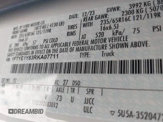 2024 Ford Transit Cargo with VIN 1FTYE1Y83RKA07711, listed as a IAAI auction lot 41768067 with 22,587 mi miles. Bid and sale history available at carsss.com. Image 9.