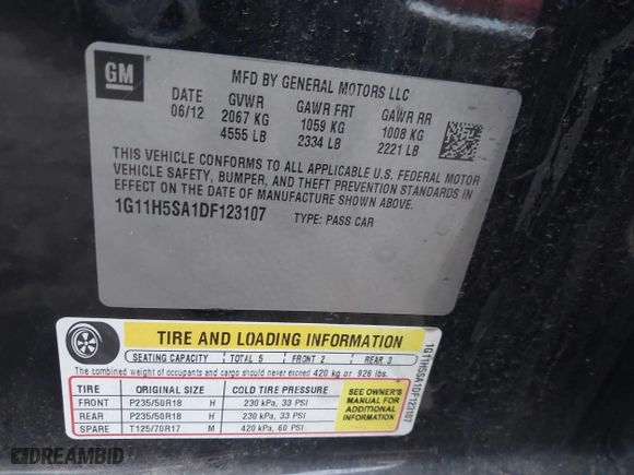 2013 Chevrolet Malibu LTZ with VIN 1G11H5SA1DF123107, listed as a IAAI auction lot 41470772 with 202,752 mi miles. Bid and sale history available at carsss.com. Image 9.