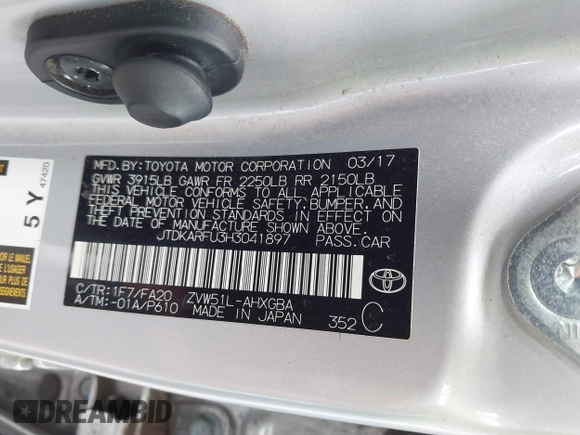 2017 Toyota Prius Two с VIN JTDKARFU3H3041897, выставлен на аукционе IAAI как лот 42196655 с пробегом 58 363 миль миль и . История ставок и продаж доступна на DreamBid. Изображение 9.
