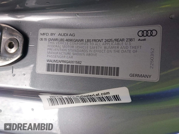 2016 Audi A5 Premium Plus with VIN WAUM2AFR6GA001582, listed as a IAAI auction lot 41288338 with 92,440 mi miles. Bid and sale history available at carsss.com. Image 9.