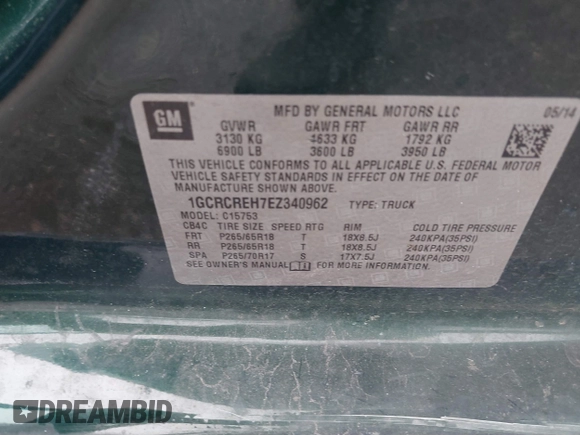 2014 Chevrolet Silverado 1500 LT with VIN 1GCRCREH7EZ340962, listed as a IAAI auction lot 41470994 with 179,326 mi miles and . Bid and sale history available at DreamBid. Image 9.