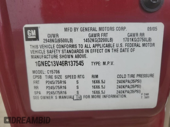 2006 Chevrolet Tahoe LS with VIN 1GNEC13V46R137545, listed as a Copart auction lot 88471995 with 190,496 mi miles and Salvage title. Bid and sale history available at DreamBid. Image 13.