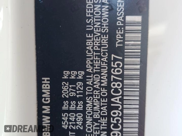 2018 BMW M4 с VIN WBS4Y9C59JAC87657, выставлен на аукционе Copart как лот 52928685 с пробегом 54 853 миль миль и Списание • Salvage title. История ставок и продаж доступна на DreamBid. Изображение 12.