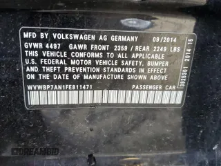 2015 Volkswagen CC Sport с VIN WVWBP7AN1FE811471, выставлен на аукционе Copart как лот 48131685 с пробегом 65 610 миль миль и Списание • Salvage title. История ставок и продаж доступна на DreamBid. Изображение 12.