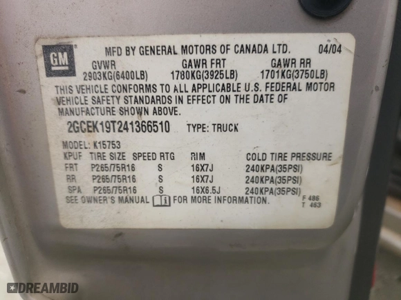 2004 Chevrolet Silverado 1500 LS with VIN 2GCEK19T241366510, listed as a Copart auction lot 43422085 with 255,545 mi miles and Salvage Title. Bid and sale history available at carsss.com. Image 12.