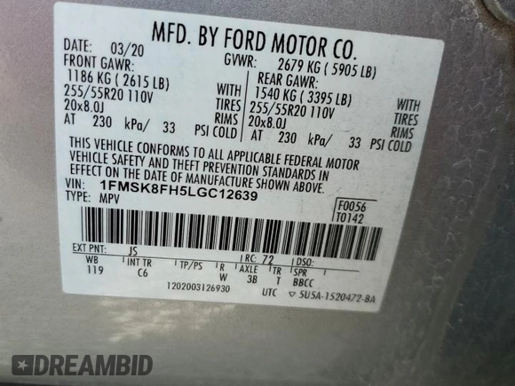 2020 Ford Explorer Limited with VIN 1FMSK8FH5LGC12639, listed as a Copart auction lot 79206024 with 234,914 mi miles and Salvage Title. Bid and sale history available at carsss.com. Image 15.