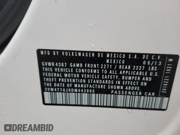 2013 Volkswagen Jetta GLI Autobahn с VIN 3VW4T7AJ9DM442865, выставлен на аукционе Copart как лот 60348525 с пробегом 84 132 миль миль и Чистый • Clean title. История ставок и продаж доступна на DreamBid. Изображение 12.
