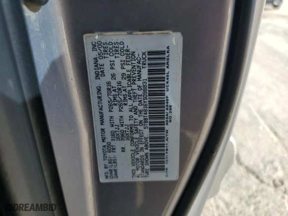 2000 Toyota Tundra Limited with VIN 5TBBT4816YS098831, listed as a Copart auction lot 85036214 with 290,387 mi miles and Salvage Title. Bid and sale history available at carsss.com. Image 13.