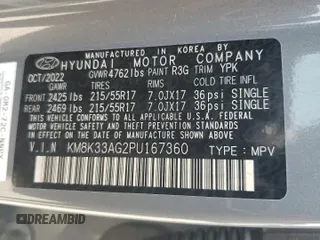 2023 Hyundai Kona SEL z VIN KM8K33AG2PU167360, wystawiony jako Copart lot #56318685 z przebiegiem Nie podano mil oraz Szkoda całkowita • Salvage title. Historia ofert i sprzedaży dostępna na DreamBid. Obrazek 13.