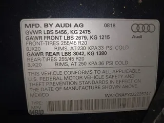 2018 Audi Q5 Prestige z VIN WA1CNAFY2J2225747, wystawiony jako IAAI lot #42078647 z przebiegiem 48 528 mil mil oraz . Historia ofert i sprzedaży dostępna na DreamBid. Obrazek 9.