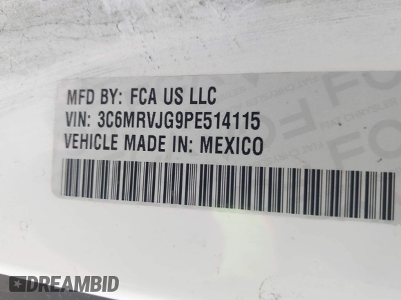 2023 Ram ProMaster Cargo with VIN 3C6MRVJG9PE514115, listed as a IAAI auction lot 42031114 with 36,063 mi miles and . Bid and sale history available at DreamBid. Image 9.