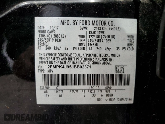 2018 Ford Edge SEL with VIN 2FMPK4J95JBB02371, listed as a Copart auction lot 50454135 with 128,576 mi miles and Salvage Title. Bid and sale history available at carsss.com. Image 15.
