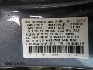 2016 Honda Accord Sedan LX with VIN 1HGCR2F38GA184576, listed as a Copart auction lot 51124595 with 138,632 mi miles and Salvage Title. Bid and sale history available at carsss.com. Image 15.
