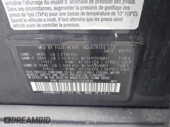 2012 Subaru Outback Limited с VIN 4S4BRDLC3C2263826, выставлен на аукционе IAAI как лот 42408483 с пробегом 201 000 миль миль и . История ставок и продаж доступна на DreamBid. Изображение 9.