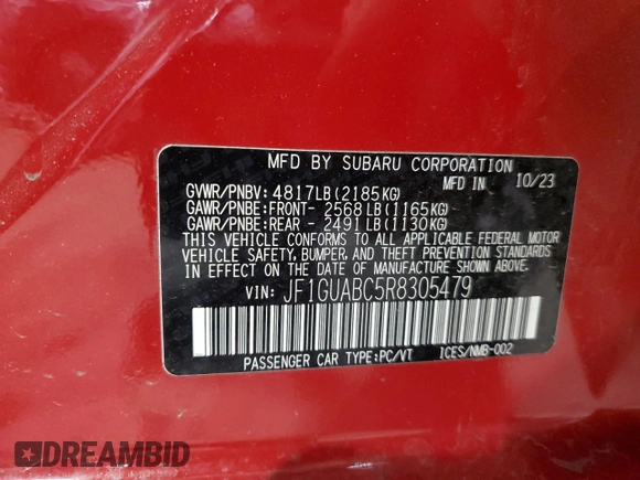 2024 Subaru Impreza with VIN JF1GUABC5R8305479, listed as a Copart auction lot 83780384 with 13,889 mi miles and Salvage Title. Bid and sale history available at DreamBid. Image 12.