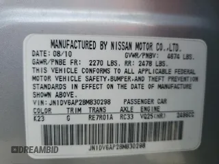 2011 Infiniti G25 Sedan Journey with VIN JN1DV6AP2BM830298, listed as a Copart auction lot 44720645 with 170,506 mi miles and Salvage Title. Bid and sale history available at carsss.com. Image 15.