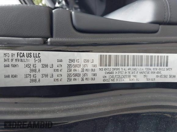 2018 Jeep Grand Cherokee Overland с VIN 1C4RJFCG9JC423188, выставлен на аукционе IAAI как лот 41978012 с пробегом 60 163 миль миль и . История ставок и продаж доступна на DreamBid. Изображение 9.