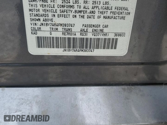 2015 Infiniti Q50 z VIN JN1BV7AR4FM393747, wystawiony jako Copart lot #59735735 z przebiegiem 234 354 mil mil oraz Szkoda całkowita • Salvage title. Historia ofert i sprzedaży dostępna na DreamBid. Obrazek 13.