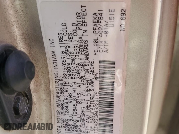 2004 Toyota Sienna CE z VIN 5TDZA23C04S220179, wystawiony jako Copart lot #56070095 z przebiegiem 243 562 mil mil oraz Szkoda całkowita • Salvage title. Historia ofert i sprzedaży dostępna na DreamBid. Obrazek 13.