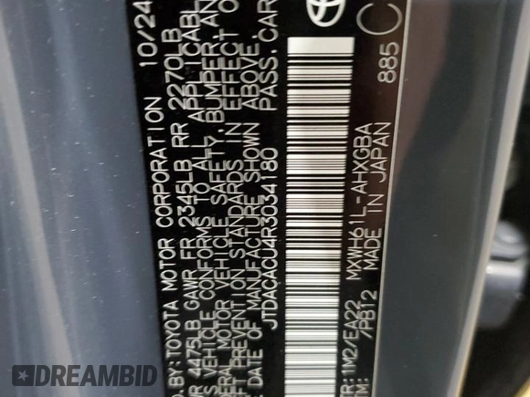 2024 Toyota Prius SE z VIN JTDACACU4R3034180, wystawiony jako Copart lot #46998625 z przebiegiem 5 288 mil mil oraz Szkoda całkowita • Salvage title. Historia ofert i sprzedaży dostępna na DreamBid. Obrazek 13.