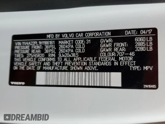 2017 Volvo XC90 Inscription с VIN YV4A22PL1H1186161, выставлен на аукционе Copart как лот 54742725 с пробегом 74 124 миль миль и Списание • Salvage title. История ставок и продаж доступна на DreamBid. Изображение 13.
