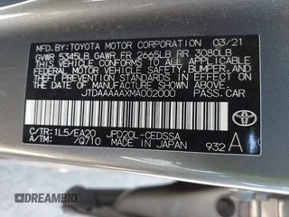 2021 Toyota Mirai XLE with VIN JTDAAAAAXMA002000, listed as a IAAI auction lot 42207752 with 33,017 mi miles and . Bid and sale history available at DreamBid. Image 9.