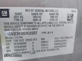 2012 Chevrolet Tahoe LT z VIN 1GNSCBE08CR320257, wystawiony jako IAAI lot #42214920 z przebiegiem 189 532 mil mil oraz . Historia ofert i sprzedaży dostępna na DreamBid. Obrazek 9.