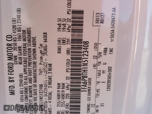 2022 Ford Mustang EcoBoost with VIN 1FA6P8TH1N5123408, listed as a Copart auction lot 57393675 with 31,259 mi miles and Salvage title. Bid and sale history available at DreamBid. Image 12.