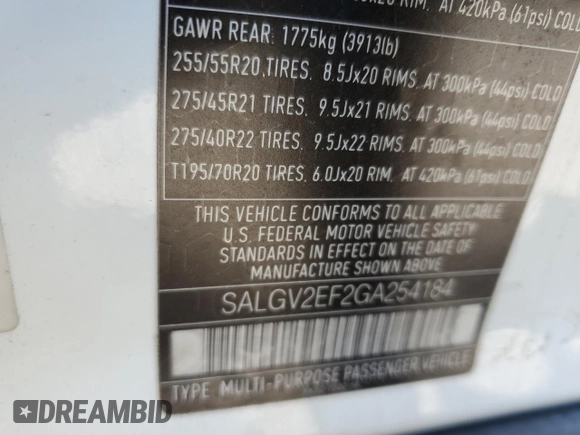 2016 Land Rover Range Rover Autobiography with VIN SALGV2EF2GA254184, listed as a Copart auction lot 51409665 with 119,738 mi miles and Salvage Title. Bid and sale history available at DreamBid. Image 12.