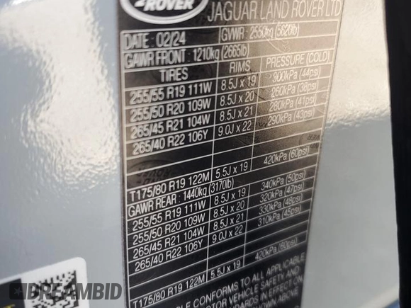 2025 Land Rover Range Rover Velar Dynamic SE with VIN SALYL2EXXSA393426, listed as a Copart auction lot 72162424 with 816 mi miles and Salvage title. Bid and sale history available at DreamBid. Image 13.