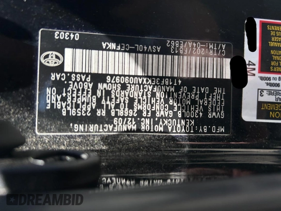 2010 Toyota Camry z VIN 4T1BF3EKXAU090976, wystawiony jako Copart lot #61294575 z przebiegiem 173 408 mil mil oraz Czysty tytuł • Clean title. Historia ofert i sprzedaży dostępna na DreamBid. Obrazek 10.
