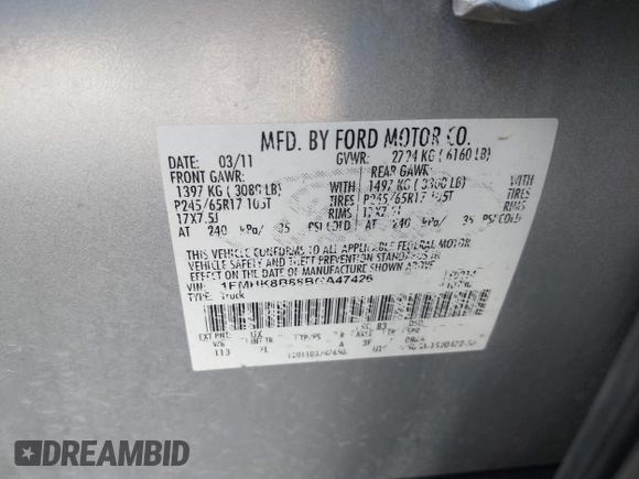2011 Ford Explorer with VIN 1FMHK8B88BGA47426, listed as a IAAI auction lot 42450074 with 194,357 mi miles and . Bid and sale history available at DreamBid. Image 9.