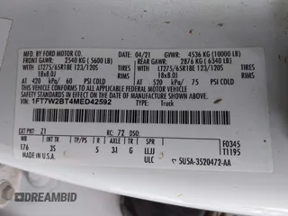 2021 Ford F-250 XL with VIN 1FT7W2BT4MED42592, listed as a IAAI auction lot 42219340 with 133,093 mi miles and . Bid and sale history available at DreamBid. Image 9.