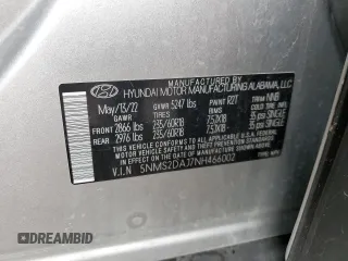 2022 Hyundai Santa Fe SEL z VIN 5NMS2DAJ7NH466002, wystawiony jako Copart lot #57593615 z przebiegiem 44 070 mil mil oraz Szkoda całkowita • Salvage title. Historia ofert i sprzedaży dostępna na DreamBid. Obrazek 14.