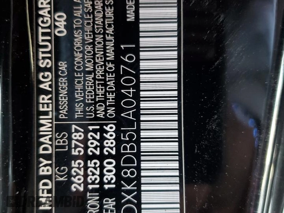 2020 Mercedes-Benz S-Class S 560 with VIN WDDXK8DB5LA040761, listed as a Copart auction lot 52422425 with 36,737 mi miles and Salvage Title. Bid and sale history available at carsss.com. Image 12.
