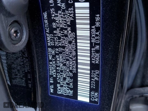 2023 Lexus ES 300h with VIN 58ADA1C18PU034705, listed as a Copart auction lot 56221745 with 43,267 mi miles and Salvage title. Bid and sale history available at DreamBid. Image 12.