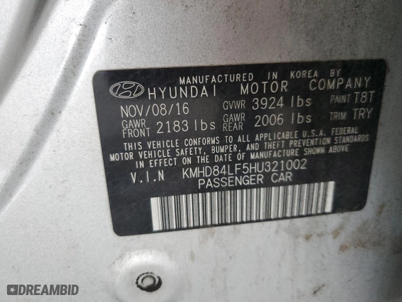 2017 Hyundai Elantra Value Edition with VIN KMHD84LF5HU321002, listed as a Copart auction lot 45976285 with NaN miles and Non Repairable. Bid and sale history available at carsss.com. Image 12.