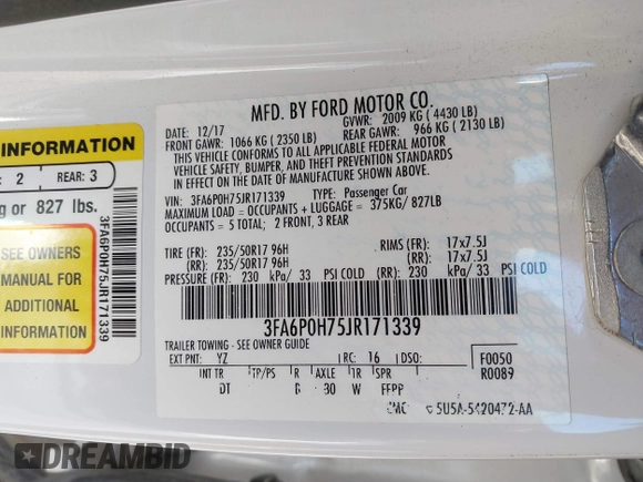 2018 Ford Fusion SE with VIN 3FA6P0H75JR171339, listed as a IAAI auction lot 41445890 with 76,731 mi miles. Bid and sale history available at carsss.com. Image 9.