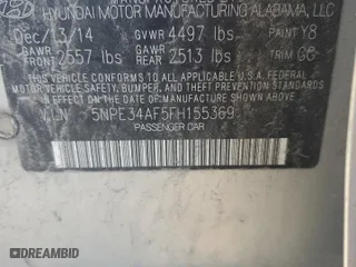 2015 Hyundai Sonata 2.4L Limited with VIN 5NPE34AF5FH155369, listed as a Copart auction lot 80992774 with 184,415 mi miles and Salvage Title. Bid and sale history available at carsss.com. Image 14.