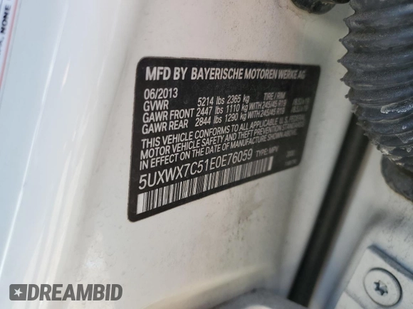 2014 BMW X3 xDrive35i with VIN 5UXWX7C51E0E76059, listed as a Copart auction lot 53541045 with 120,915 mi miles and Clean Title. Bid and sale history available at DreamBid. Image 12.