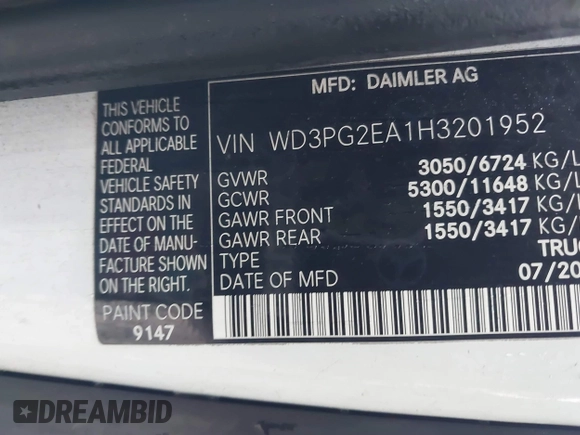 2017 Mercedes-Benz Metris Cargo Cargo with VIN WD3PG2EA1H3201952, listed as a IAAI auction lot 41526174 with 196,823 mi miles and . Bid and sale history available at DreamBid. Image 9.