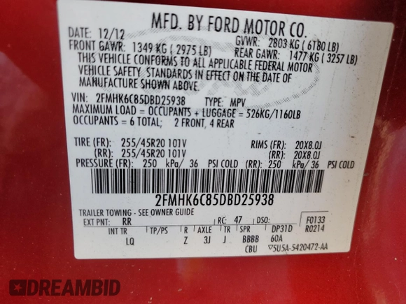 2013 Ford Flex SEL with VIN 2FMHK6C85DBD25938, listed as a Copart auction lot 80495104 with 149,427 mi miles and Salvage Title. Bid and sale history available at carsss.com. Image 15.