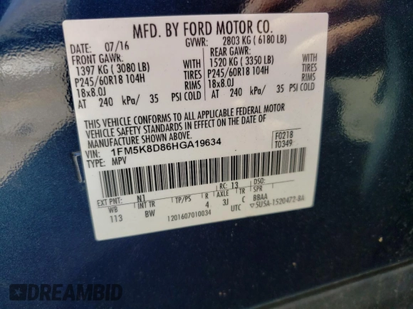 2017 Ford Explorer XLT z VIN 1FM5K8D86HGA19634, wystawiony jako Copart lot #53196185 z przebiegiem Nie podano mil oraz Szkoda całkowita • Salvage title. Historia ofert i sprzedaży dostępna na DreamBid. Obrazek 12.