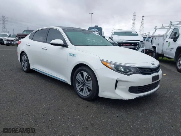 2018 Kia Optima Plug-In Hybrid EX with VIN KNAGV4LD2J5022637, listed as a IAAI auction lot 41538980 with 108,956 mi miles. Bid and sale history available at carsss.com. Image 1.