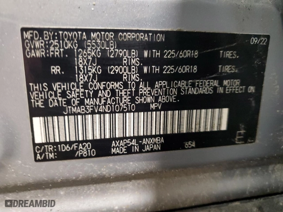 2022 Toyota RAV4 Prime SE with VIN JTMAB3FV4ND107510, listed as a Copart auction lot 44147535 with NaN miles and Salvage Title. Bid and sale history available at carsss.com. Image 15.